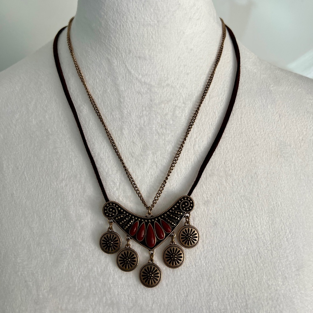 Boho Chic Red and Bronze Necklace